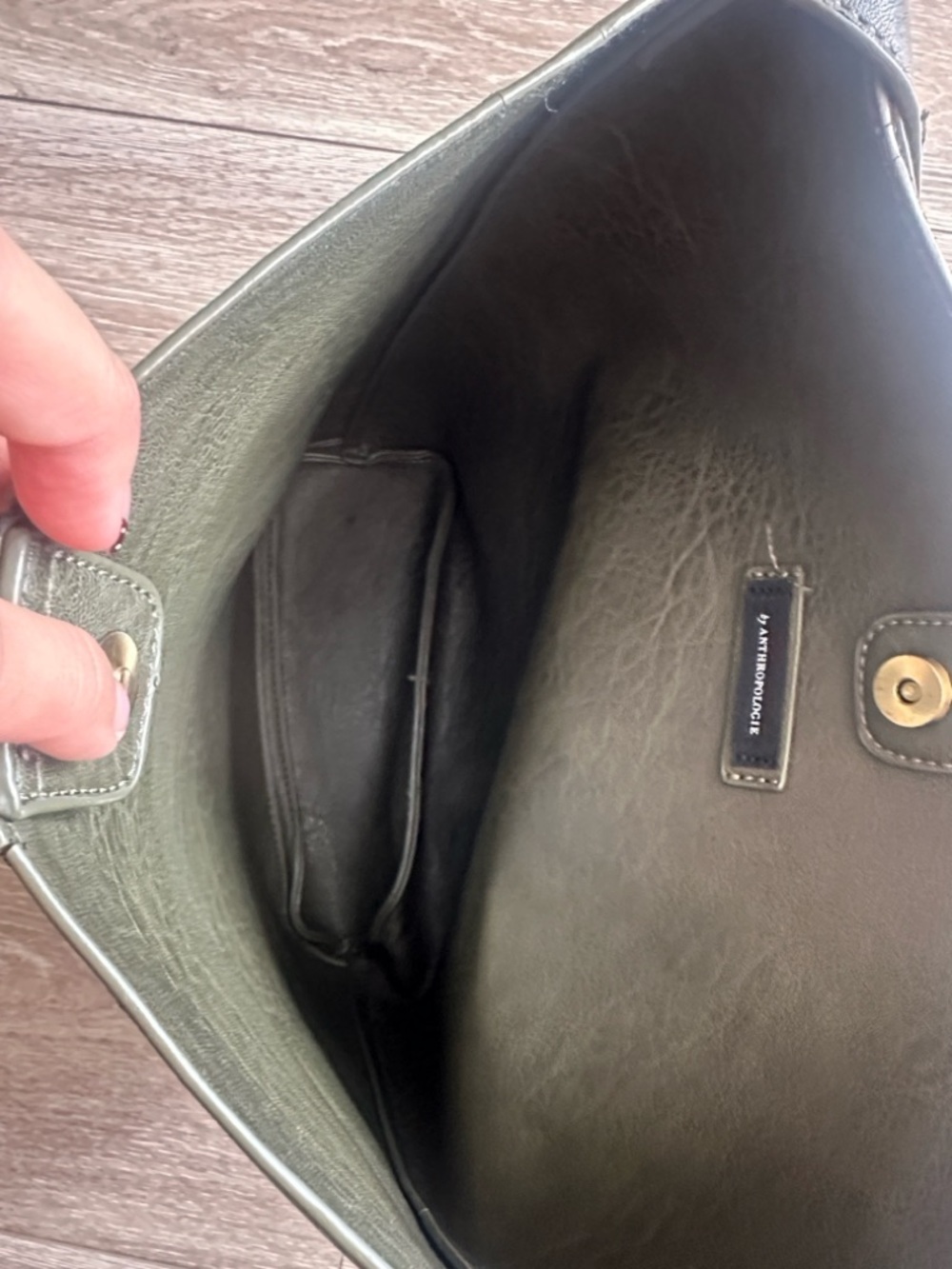 Anthropologie Olive Green Leather Shoulder Bag - Picture 3 of 3